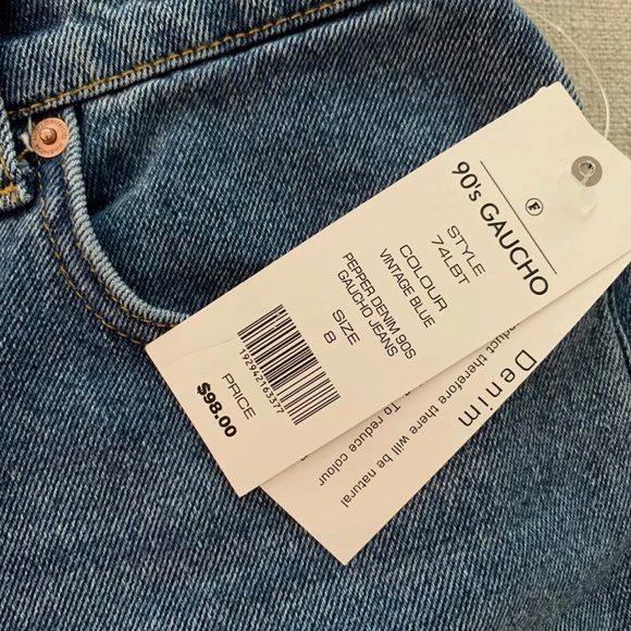 French Connection Size 8 90's Style Gaucho Style Jeans Vintage Blue Wash NWT MOM - Picture 4 of 6